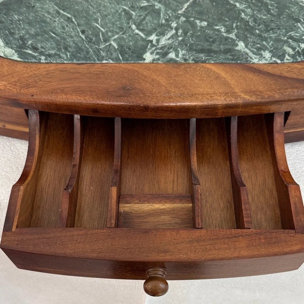 Elegant Hampton Forges Wooden Cheese Tray with Marble Inlay and Storage Drawer